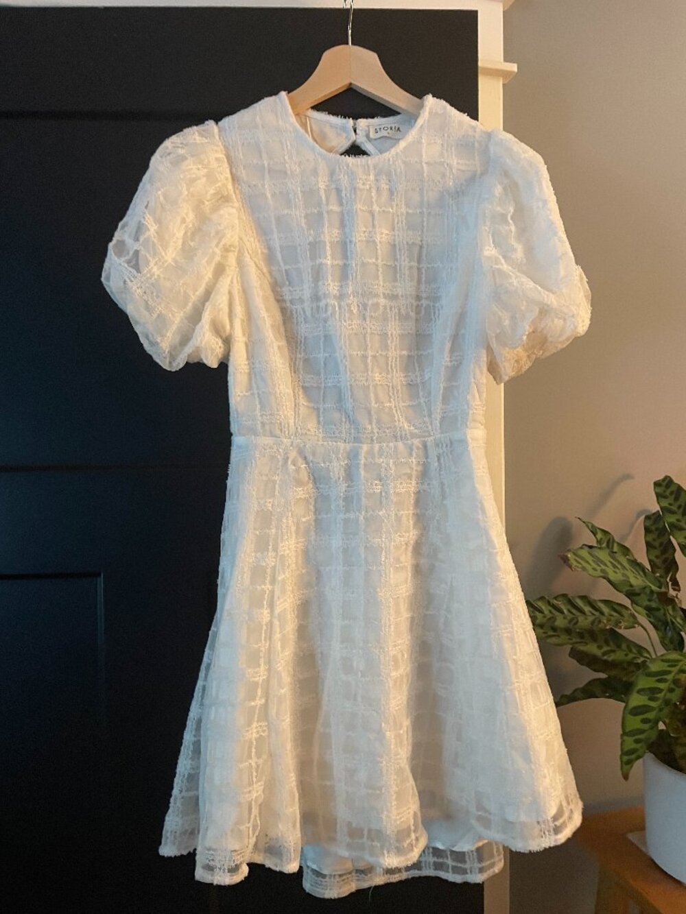 Size Small Storia Puff Sleeve Dress, White Lace